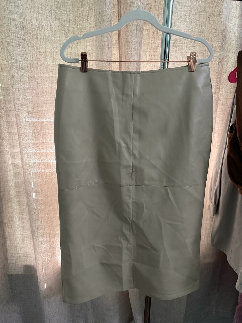 Commense Cream Faux-Leather Pencil Skirt
